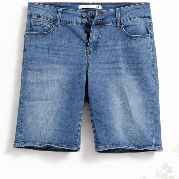 I.T. Millie Petite Curvy Long Rider Denim Bermuda Shorts 14P Medium Wash - Picture 2 of 13